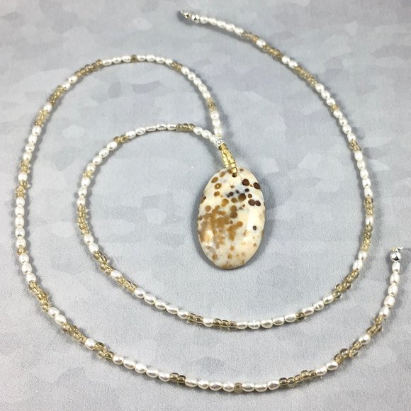 ORBICULAR JASPER NECKLACE WITH FRESHWATER PEARLS AND CITRINE - Picture 2 of 5